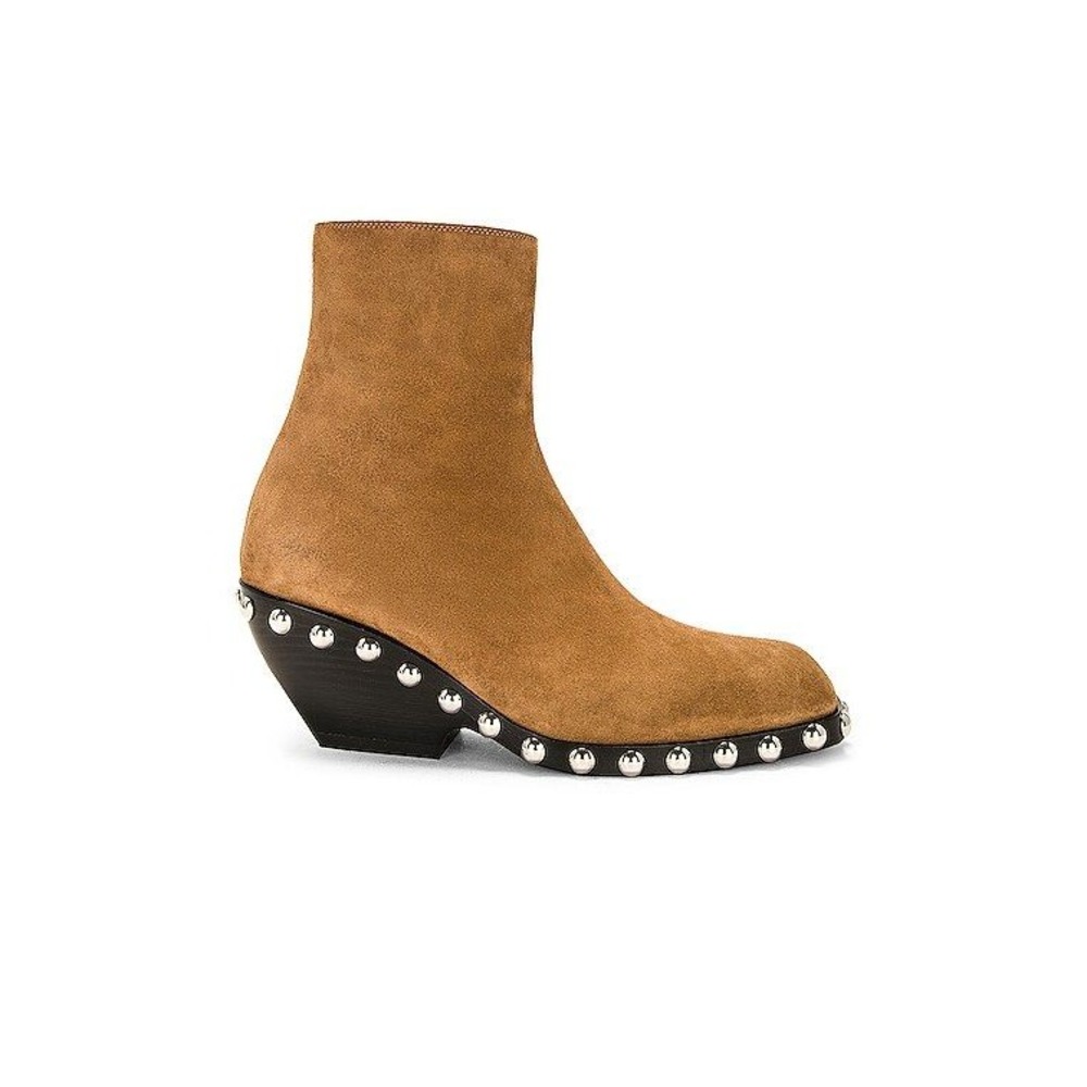 Khaite Dallas Ankle Boots Caramel Suede Studded Square Toe Tan Womens 40.5 NEW